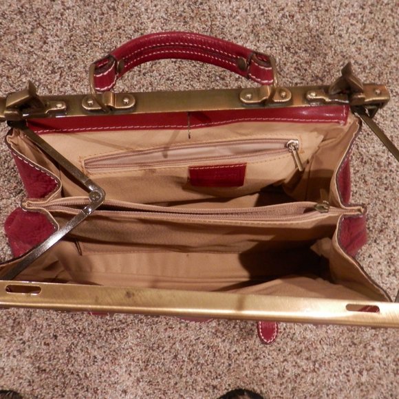 LAVORAZIONE ARTIGIANALE ITALIAN RED LEATHER SATCHEL PURSE - Picture 3 of 5